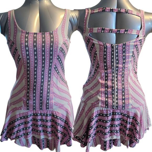 Free People Purple Print Sleeveless Mini Dress 100% Rayon Made in USA Size XS - Picture 1 of 7